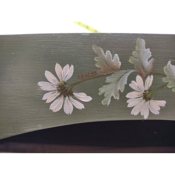 Tole Painted Wooden Tissue Box Cover Rectangle Daisy Floral Hand Painted Green - Picture 5 of 13